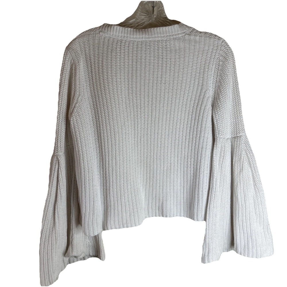 Free People Size SP Cable‎ Knit V Neck Damsel White Bell Sleeve Cotton Sweater - Picture 2 of 5